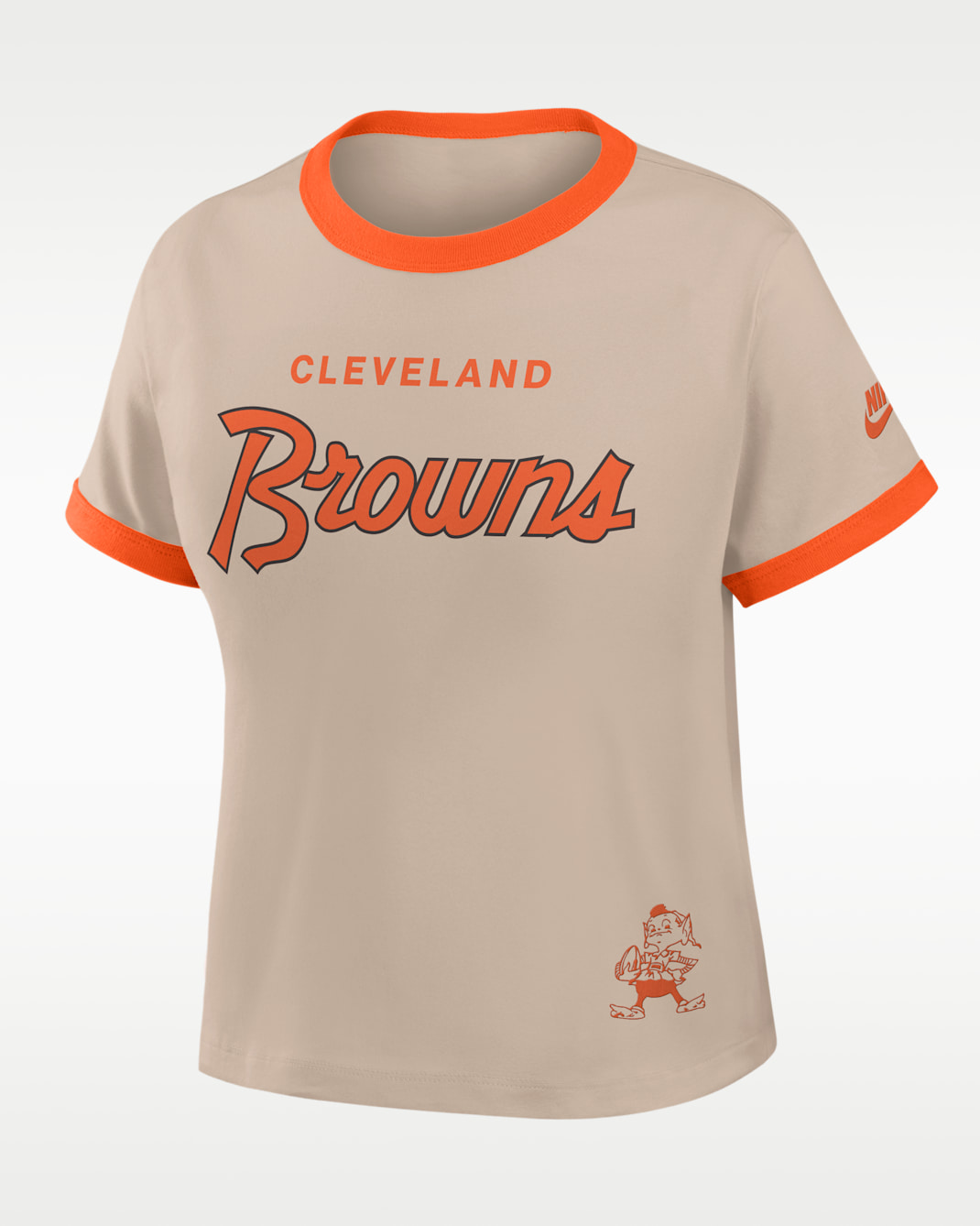 Cleveland Browns Rewind Ringer Mod Women's Nike NFL Cropped T-Shirt - Cream