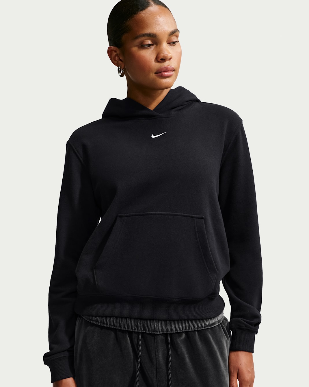 Nike Studio Fleece Lightweight Women's Pullover Hoodie - Total Black/Sail