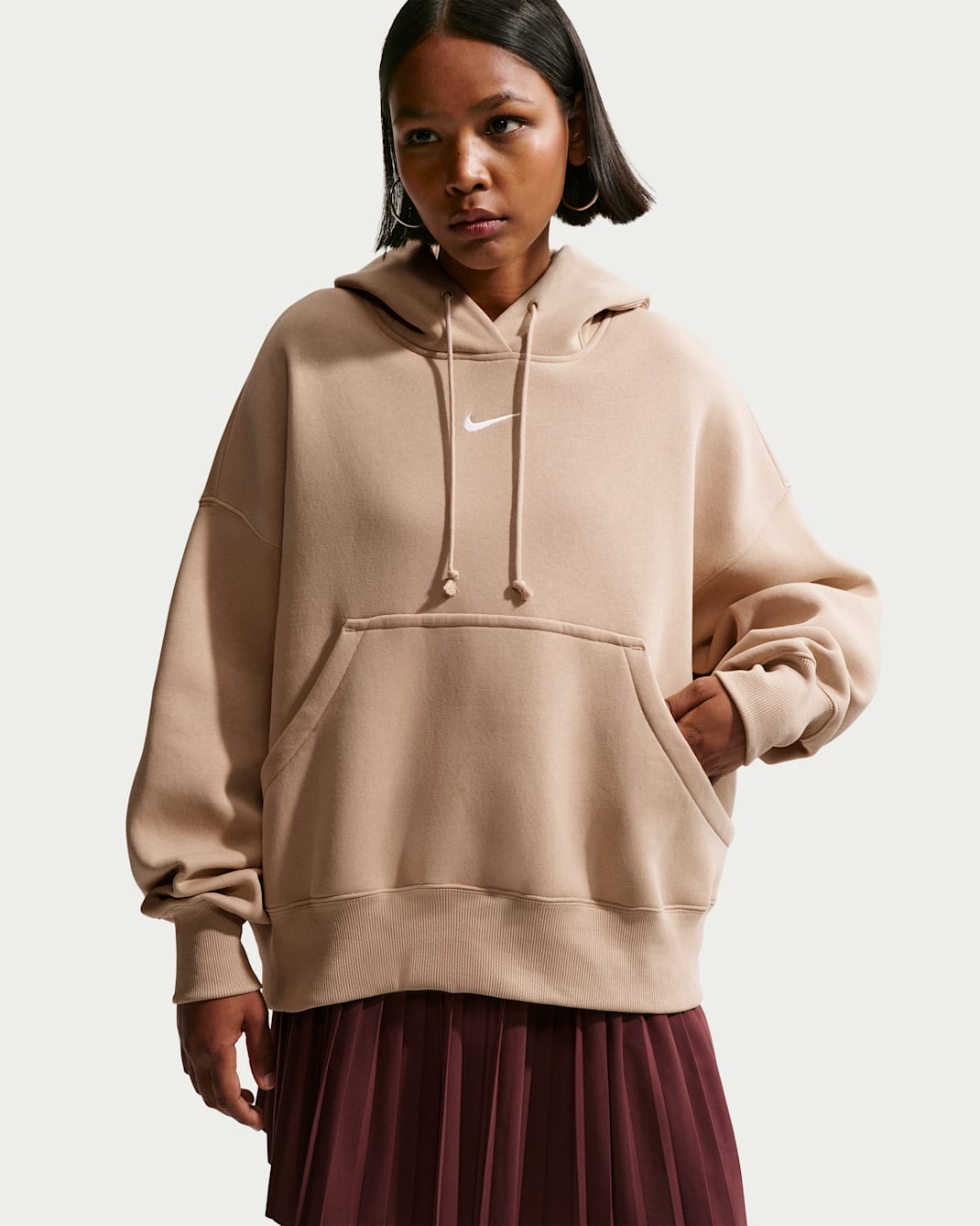 Damska bluza z kapturem o kroju over-oversize Nike Sportswear Phoenix Fleece - Linen/Sail