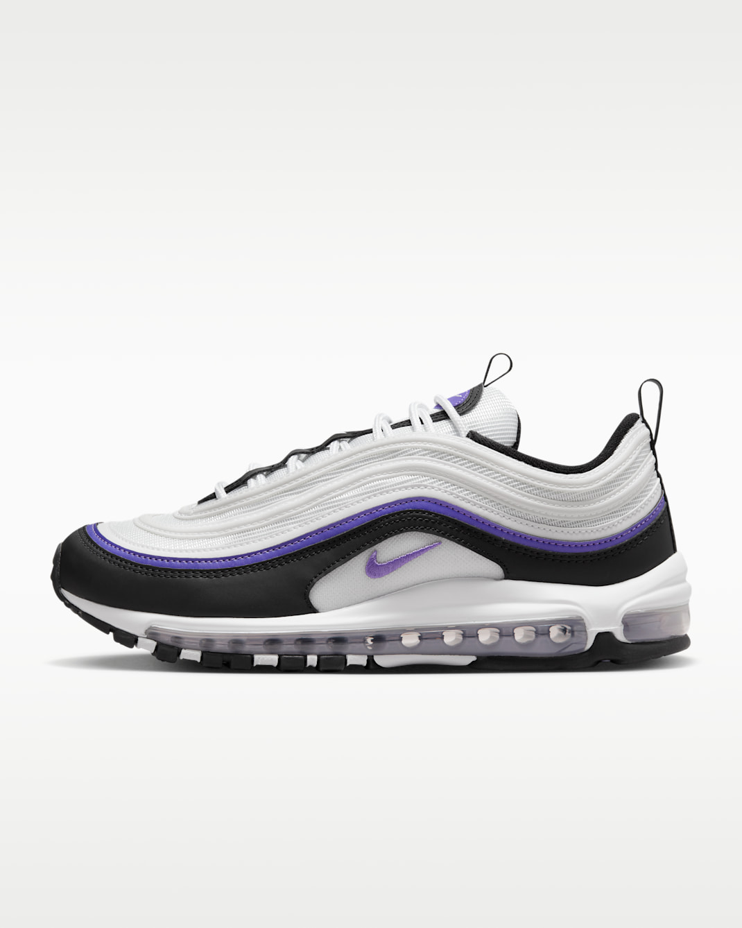 Nike Air Max 97 男鞋 - 白色/黑色/Oxygen Purple/Action Grape