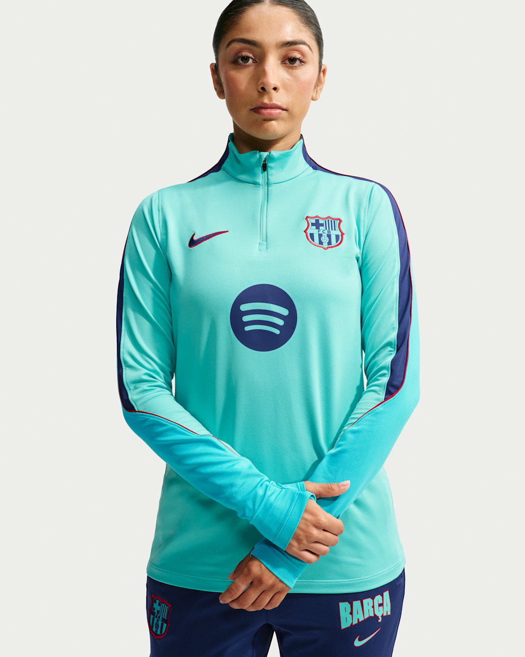FC Barcelona Strike Nike Dri-FIT strikket fotballoverdel til dame (reservedrakt) - Green Frost/Loyal Blue/Loyal Blue