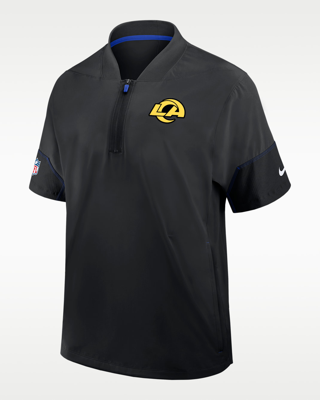 Los Angeles Rams Sideline Coach Men's Nike NFL 1/2-Zip Short-Sleeve Hooded Jacket - Black/Hyper Royal/Yellow