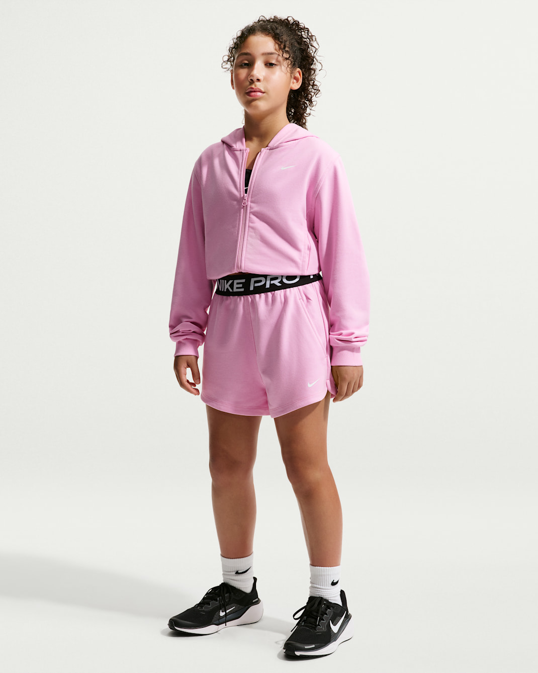 Nike Pro Fleece Older Kids' (Girls') Dri-FIT Shorts - Pink Rise/Pink Rise/Black/White
