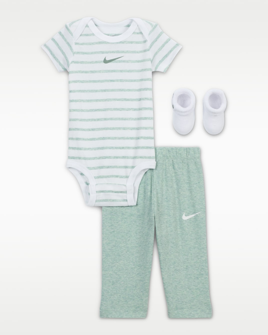 Nike Baby Bodysuit, Pants, and Terry Socks 3-Piece Set - Mica Green