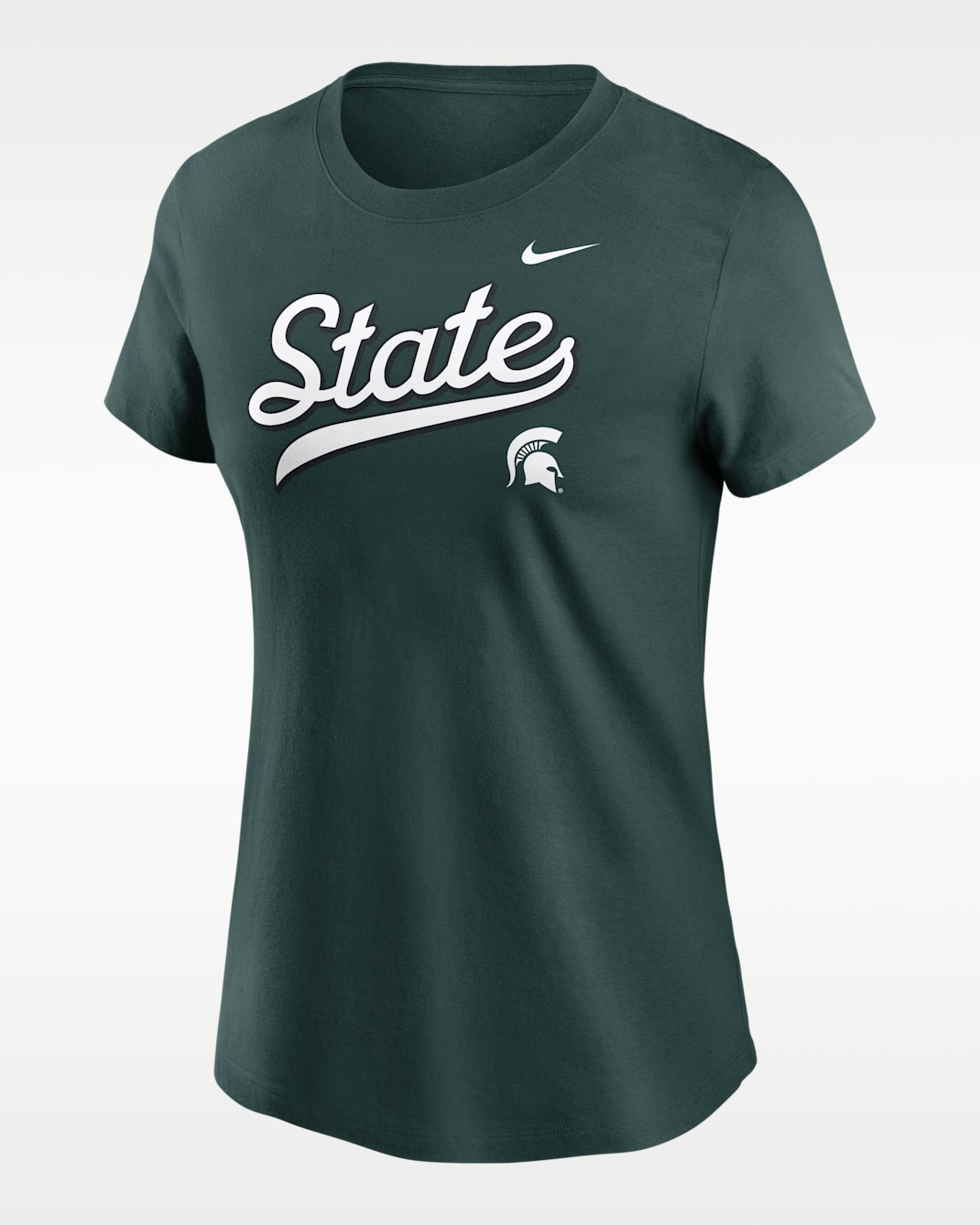 Playera universitaria Nike para mujer Michigan State Athletic Prep Arch Local Script - Verde