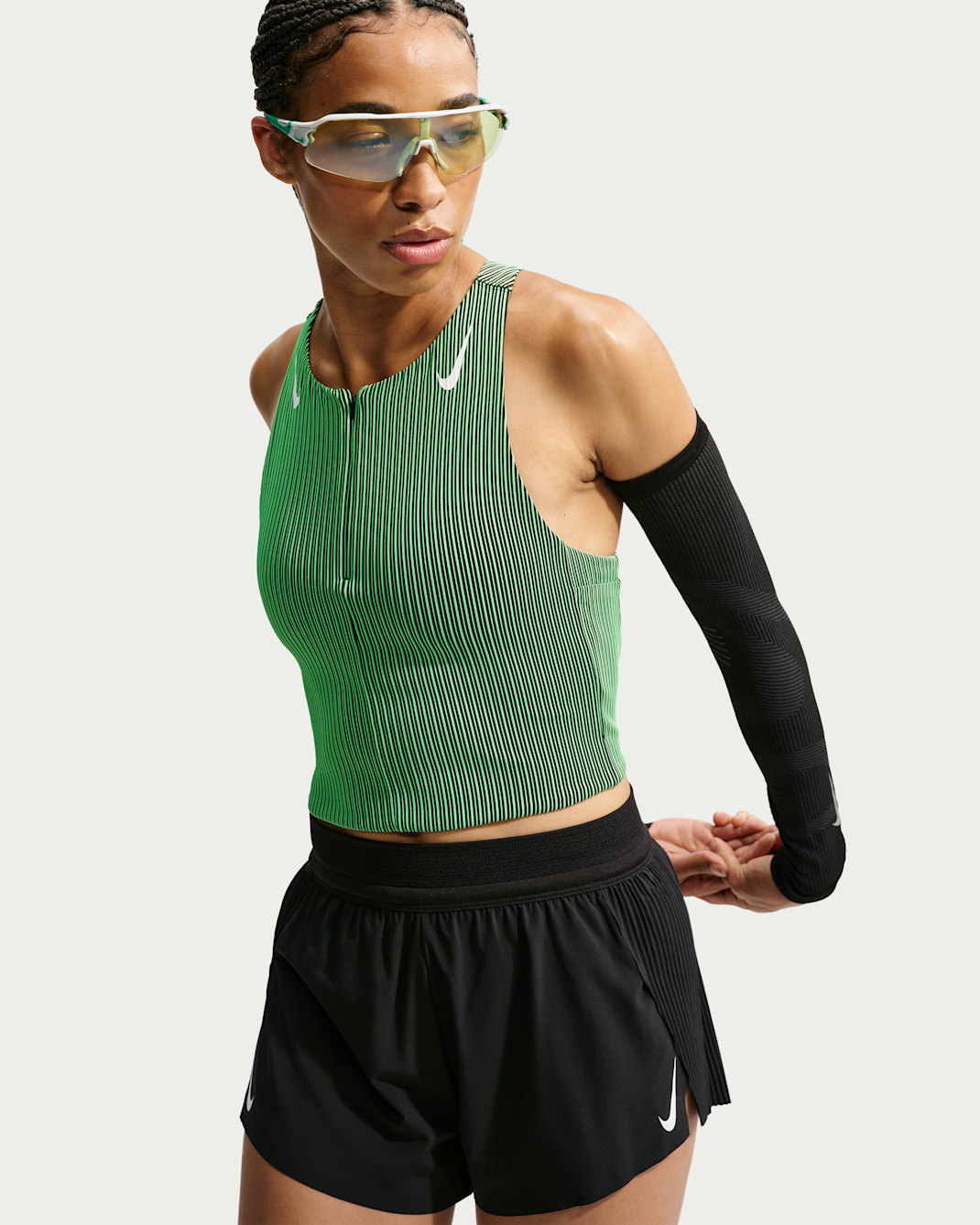 Nike AeroSwift Women's Dri-FIT ADV Cropped Running Tank Top - Illusion Green/Black/White