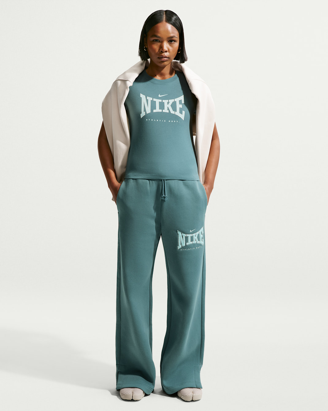 Nike Sportswear Phoenix Fleece Women's High-Waisted Wide-Leg Pants - Mineral Slate/Barely Green