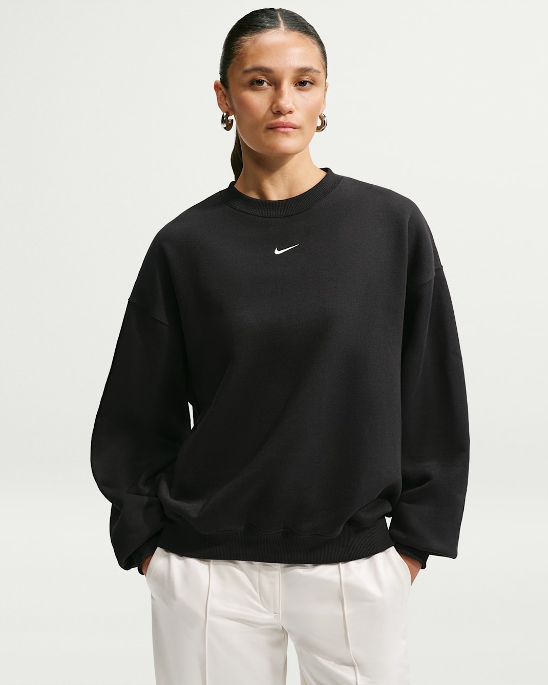 Nike Studio Fleece Medium Weight Women's Oversized Crew - Total Black/Sail