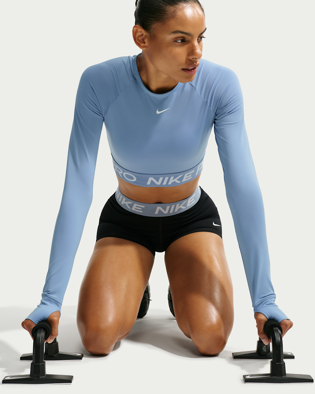 Nike Pro Women's Dri-FIT Cropped Long-Sleeve Top - Work Blue/White