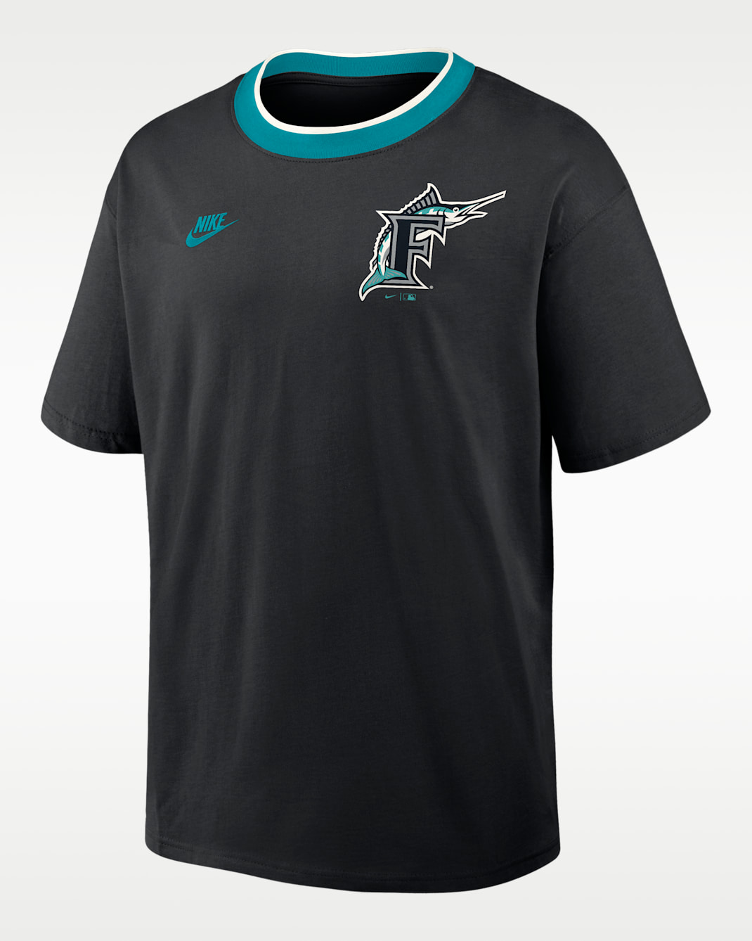 Florida Marlins Cooperstown Ringer Men's Nike MLB T-Shirt - Black/Teal