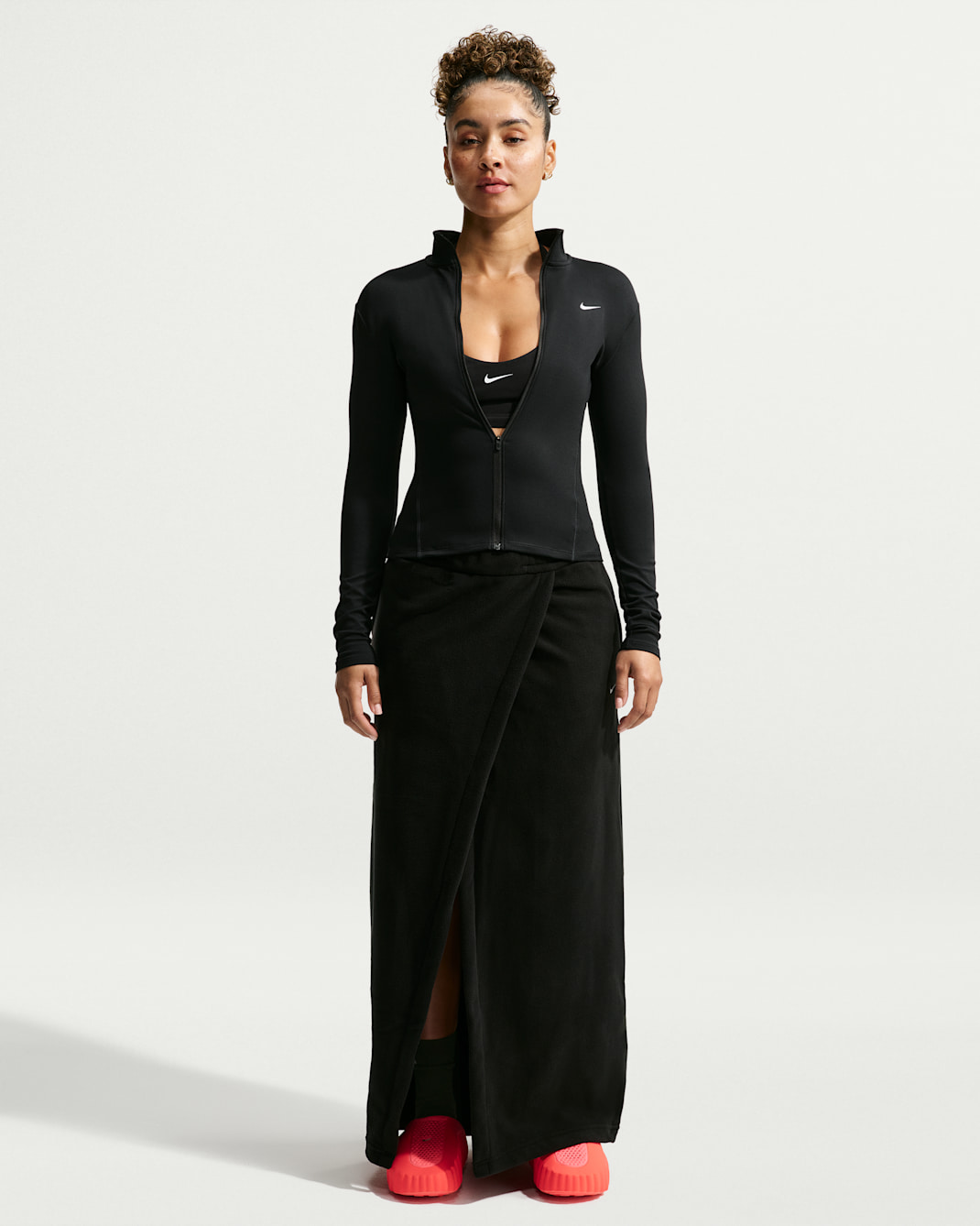Nike One Women's Therma-FIT Mid-Rise Fleece Maxi Skirt - Black/White