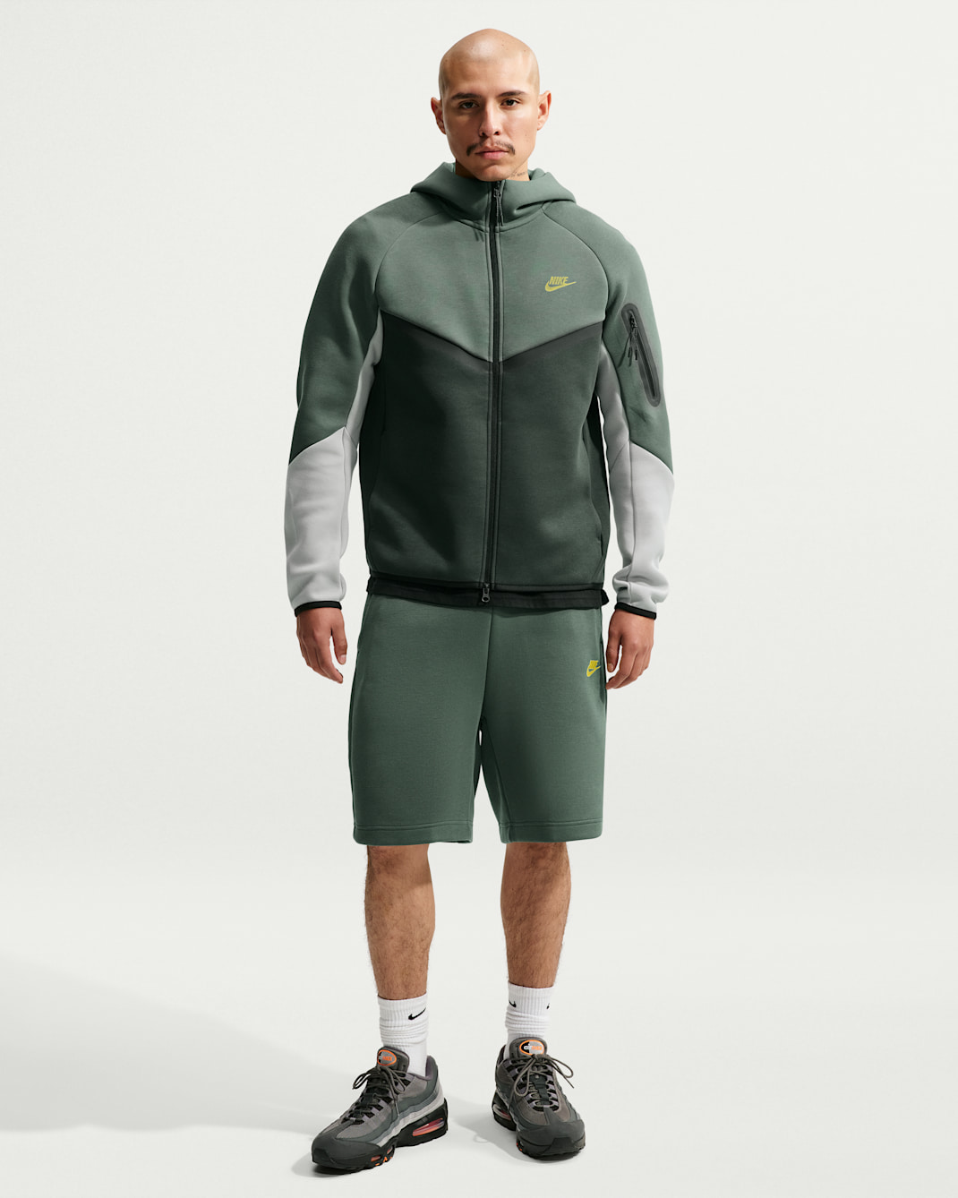 Nike Tech Men's Fleece Shorts - Camo Green/Chrome Yellow