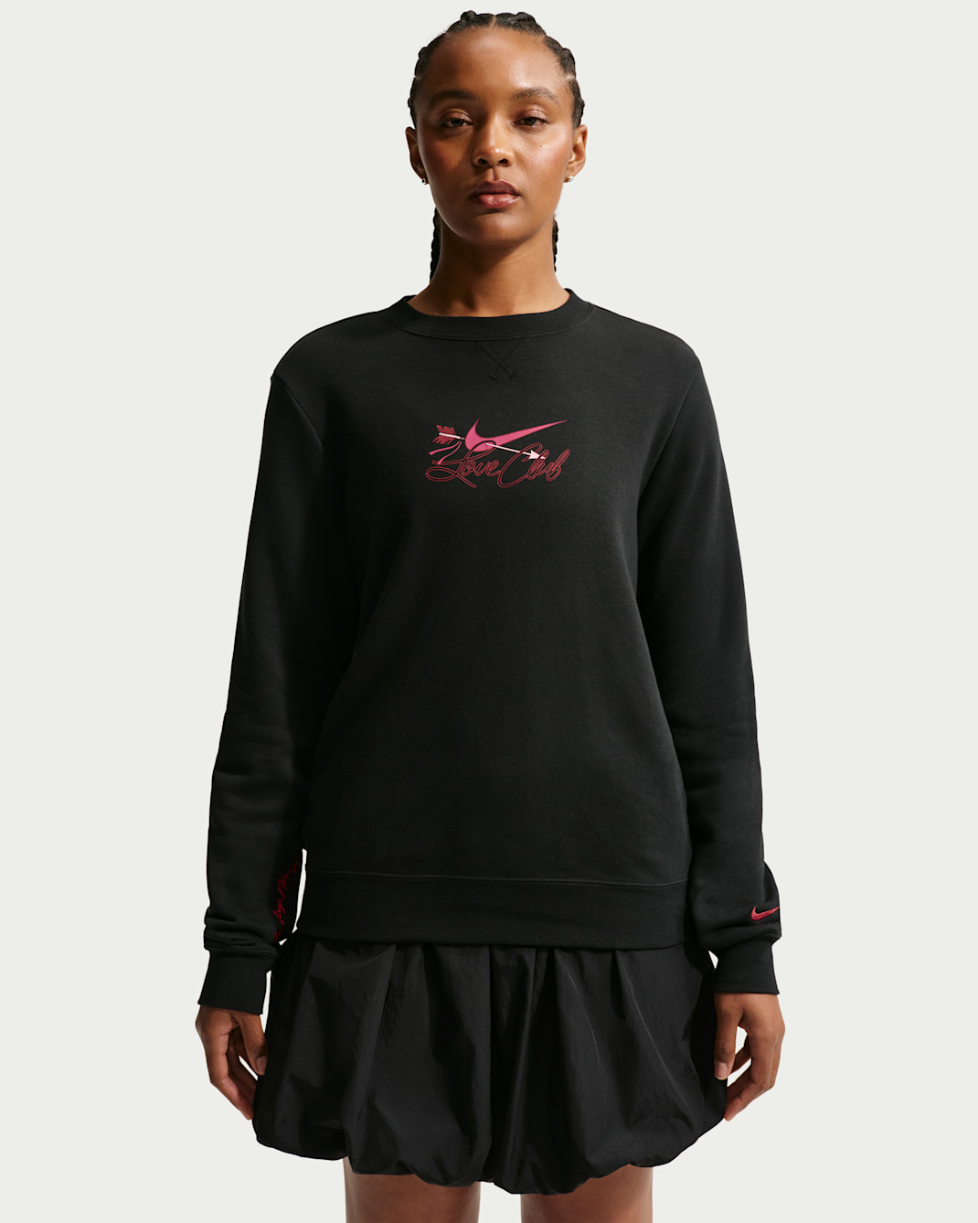 Nike Sportswear Club Fleece Women's Crew-Neck Sweatshirt - Black/Team Crimson