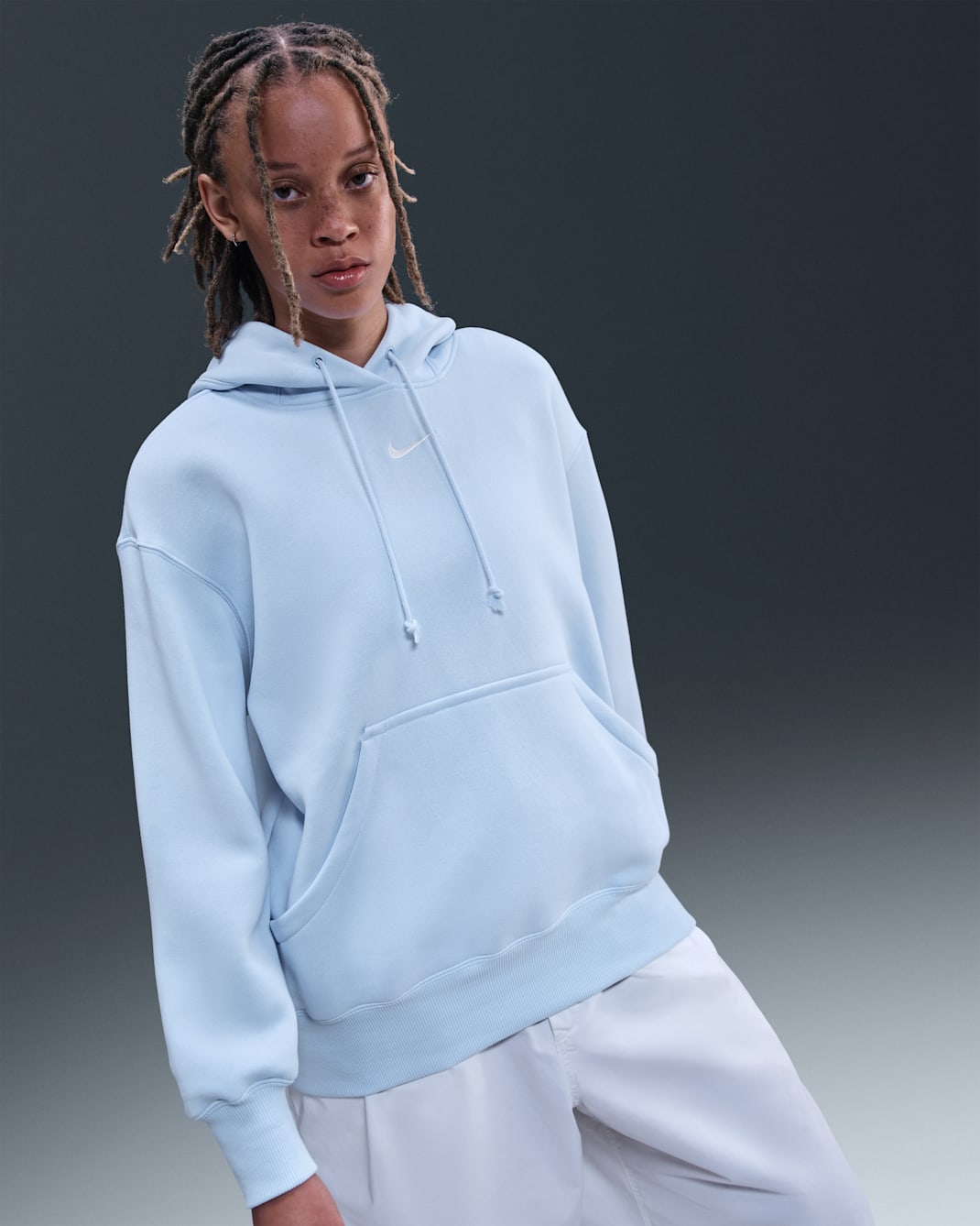 Sudadera con gorro sin cierre oversized para mujer Nike Sportswear Phoenix Fleece - Azul celestino/Vela