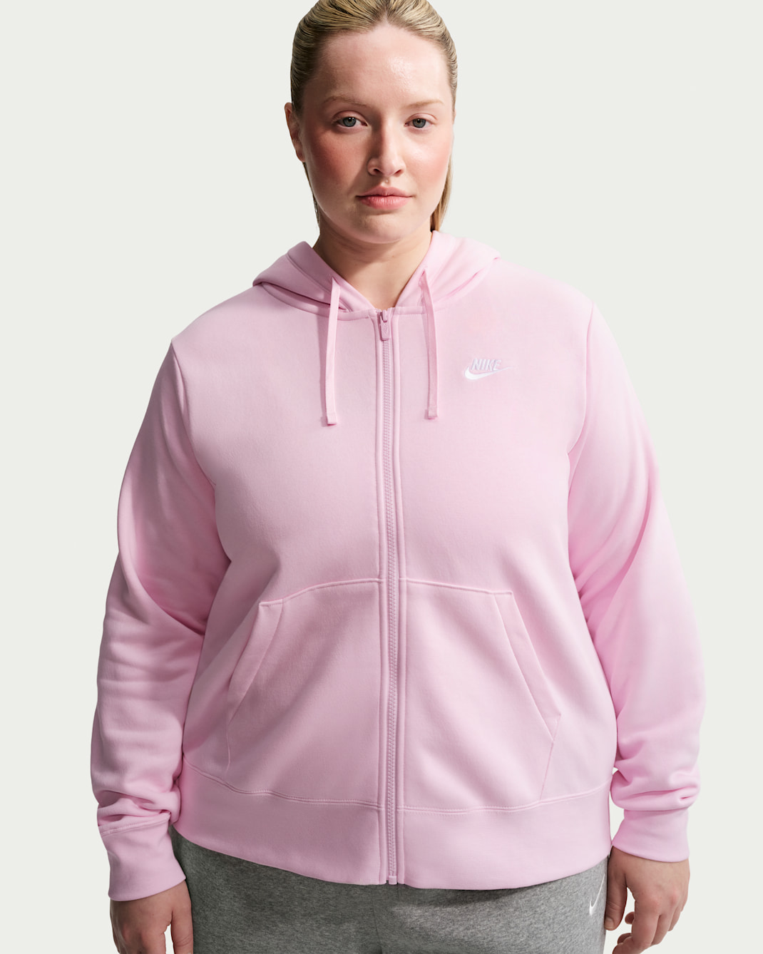 Sudadera con gorro de cierre completo para mujer Nike Sportswear Club Fleece (talla grande) - Espuma rosa/Blanco