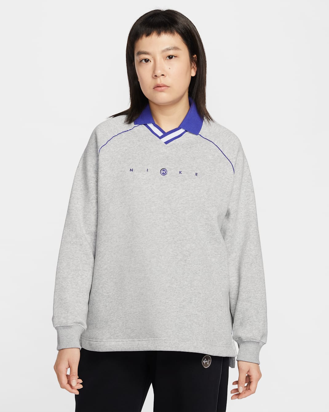 Nike Sportswear Phoenix Fleece Women's Oversized Graphic Polo Top - Pure Platinum/Heather/Lapis