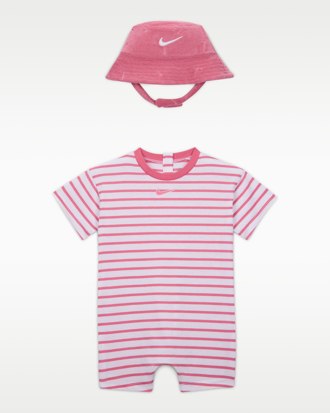 Nike Baby Short Sleeve Romper with Bucket Hat - Peony