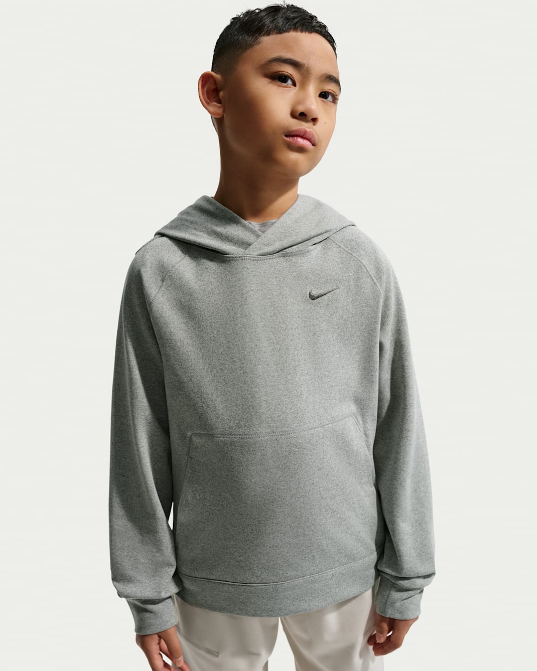Nike Primary Nanoknit Big Kids' (Boys') Dri-FIT UV Protection Pullover Hoodie - Smoke Grey/Light Smoke Grey/Heather/Smoke Grey