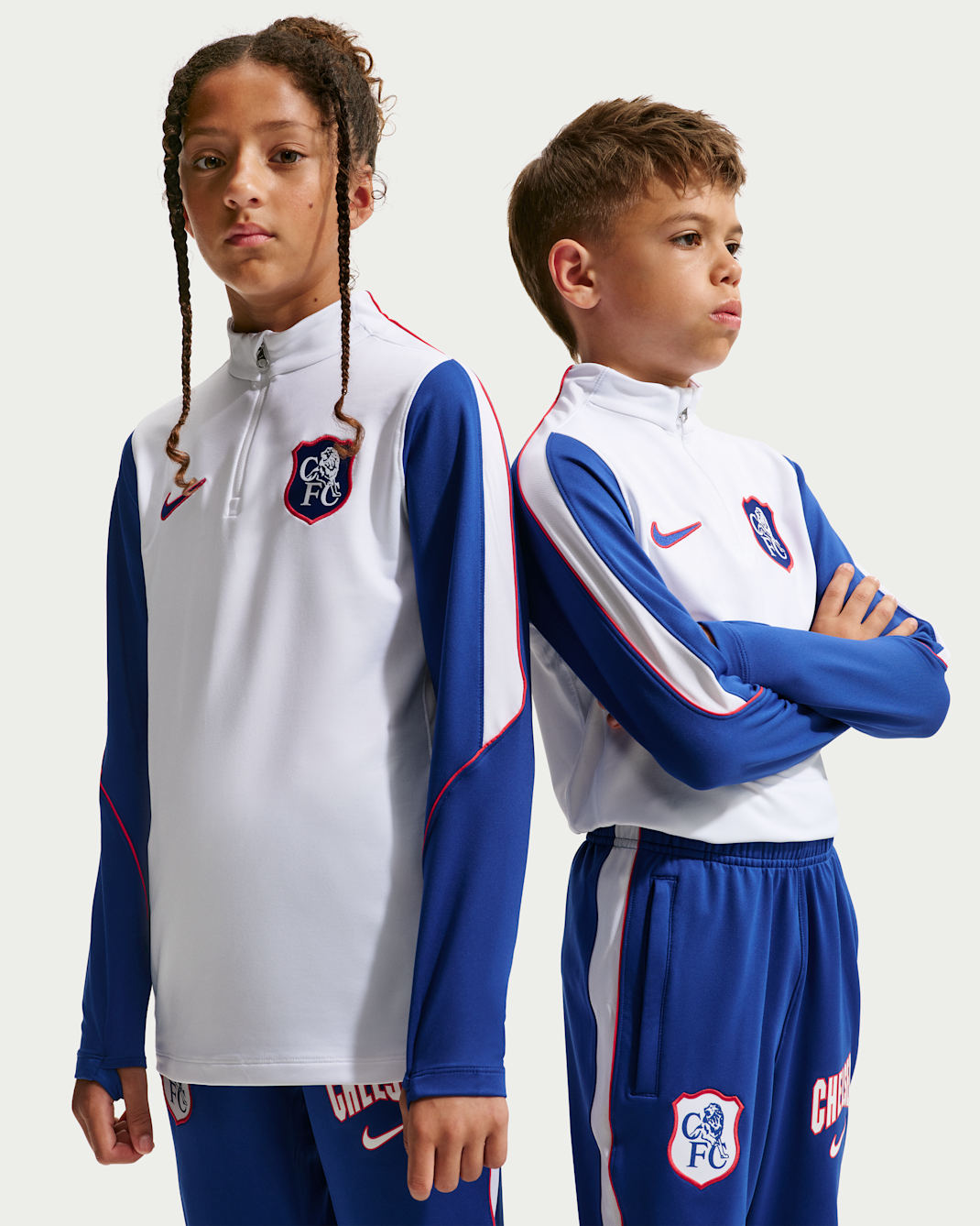 3e haut d'entraînement de football en maille Nike Dri-FIT Chelsea FC Strike pour ado - Blanc/Blanc/Rush Blue