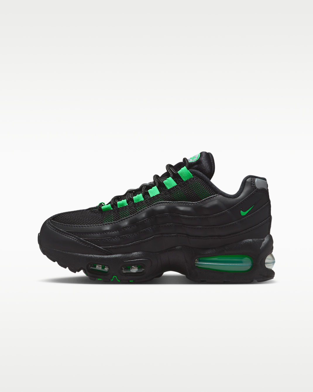 Nike Air Max 95 Big Bubble Big Kids' Shoes - Black/Black/Pearl Grey/Green Shock