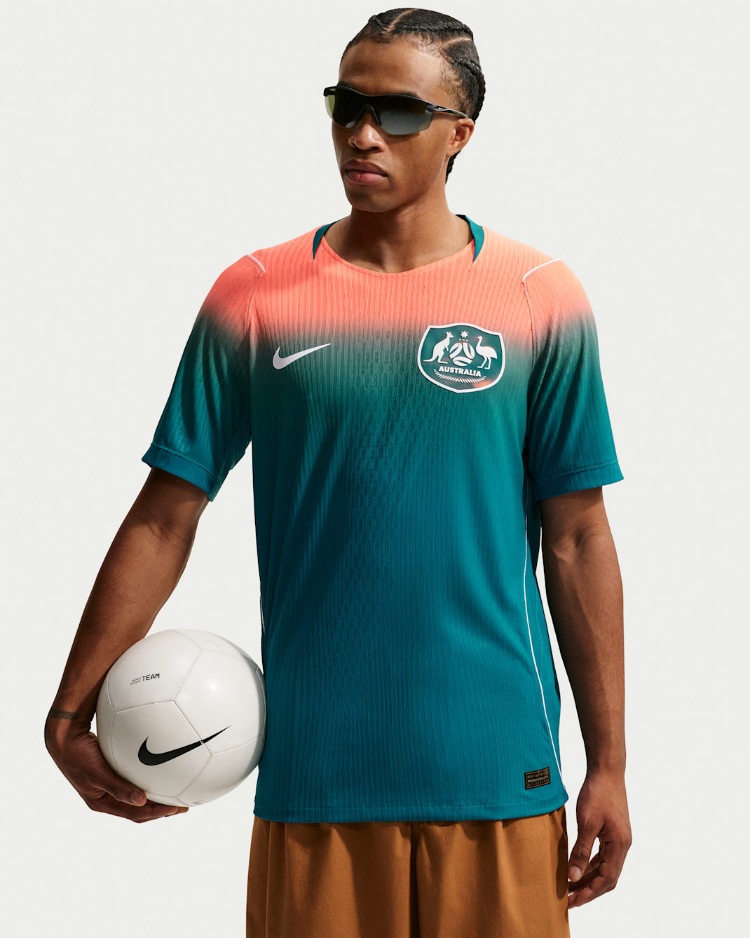 Australia 2026 Match Away Men's Nike Aero-FIT Football Authentic Shirt - Bright Spruce/Orange Pulse/White/White