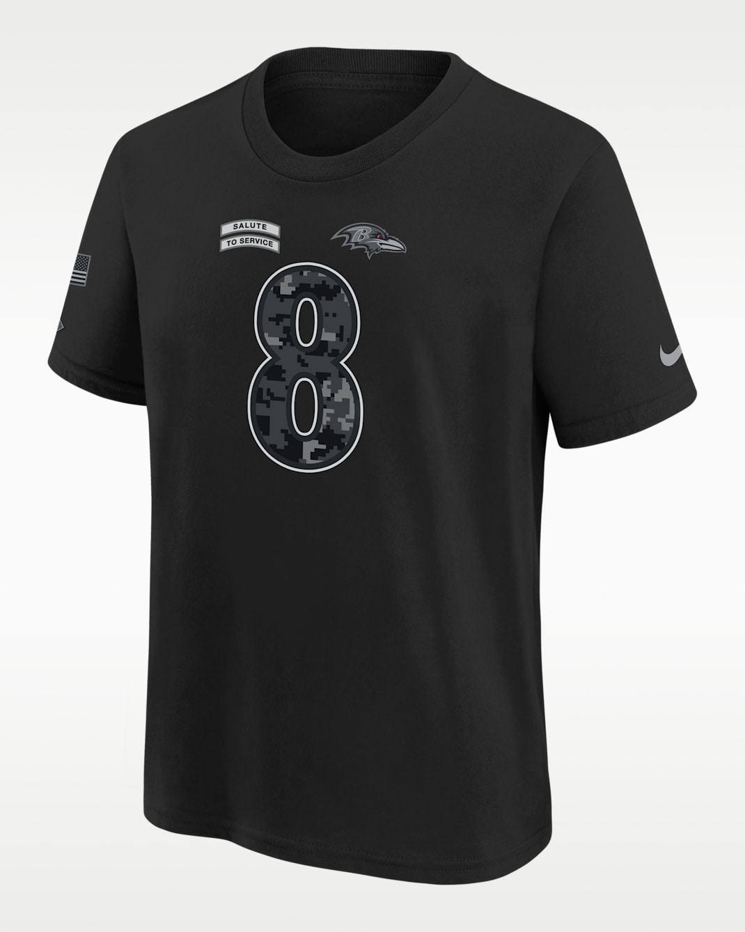 Lamar Jackson Baltimore Ravens Salute to Service Big Kids' Nike NFL T-Shirt - Black