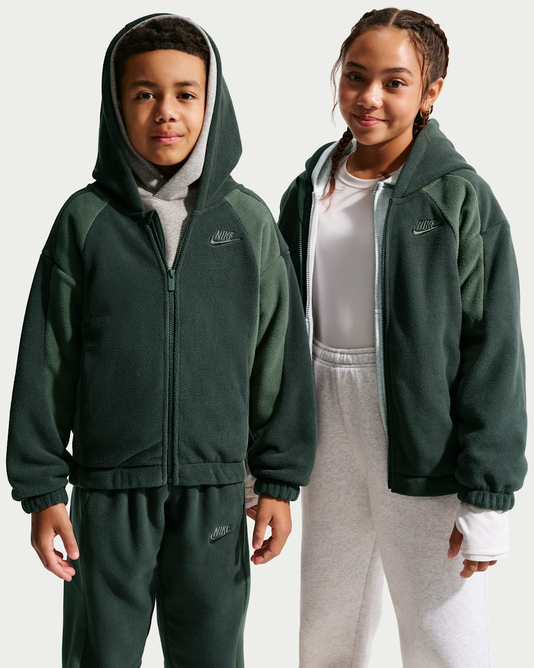 Nike Club Fleece Big Kids' Winterized Full-Zip Hoodie - Black Spruce/Camo Green/Camo Green