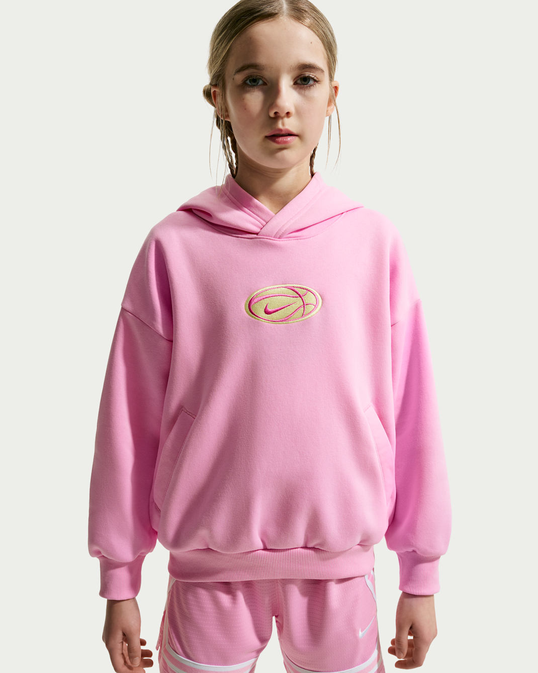 Nike Big Kids' Dri-FIT Basketball Hoodie - Pink Rise/Light Lemon Twist