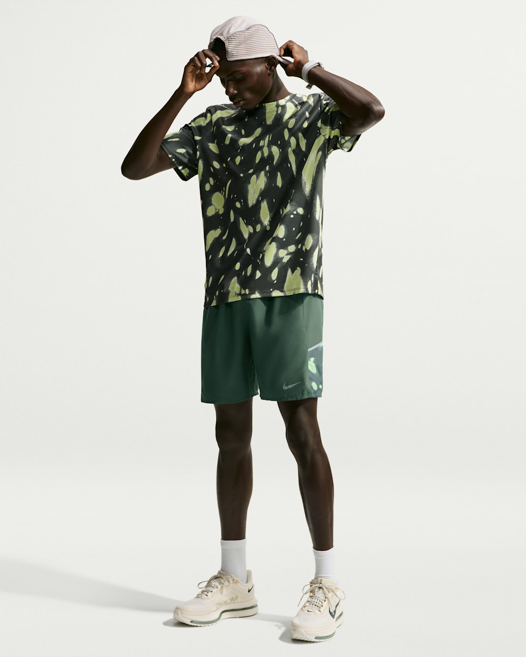 Calções de running forrados com slips de 18 cm Dri-FIT Nike Miler para homem - Verde Camo/Light Lemon Twist