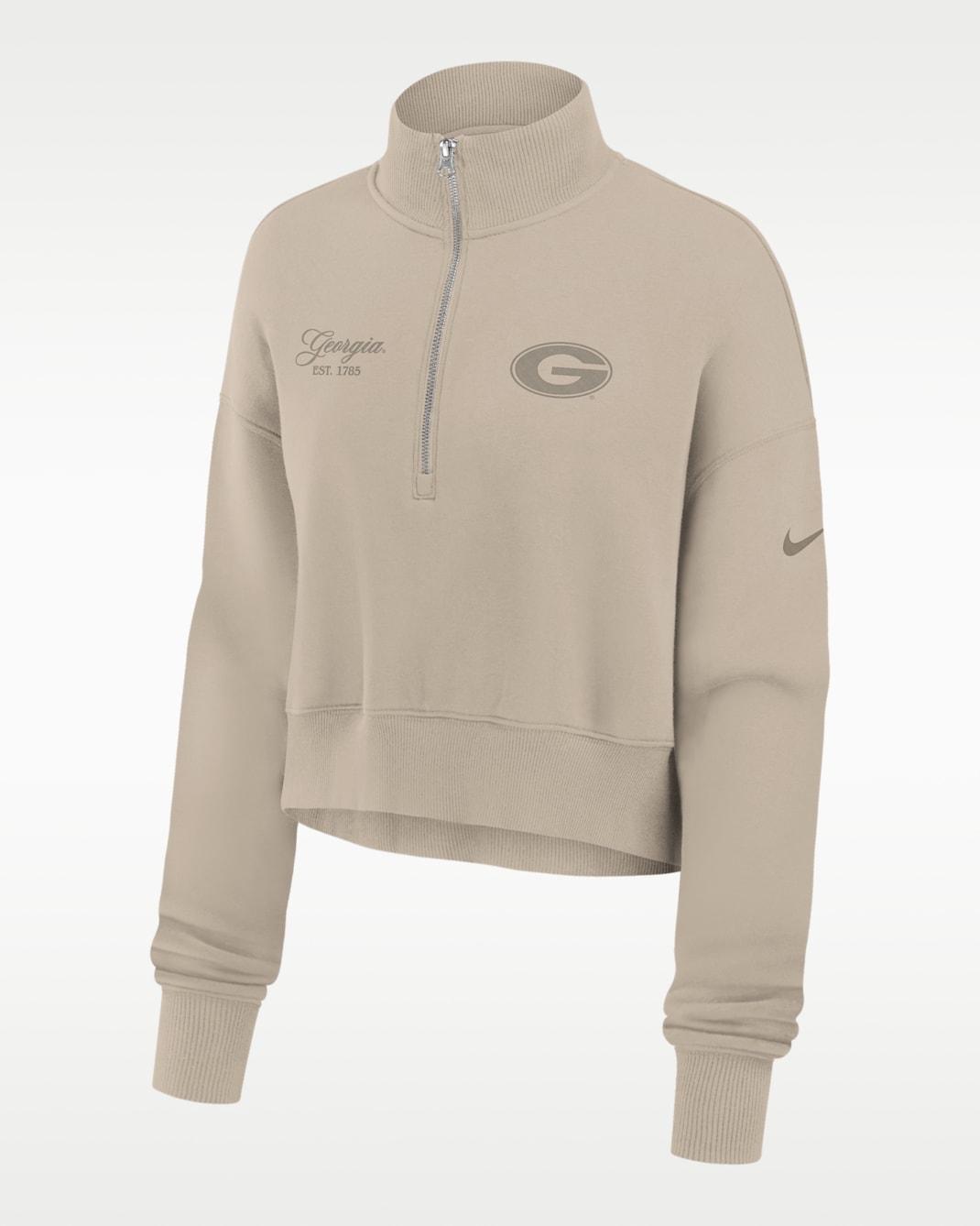 Sudadera de cuello redondo universitaria Nike oversized cropped de cierre de 1/4 para mujer Georgia Neutral Stance Collection Phoenix - Tostado/Beige