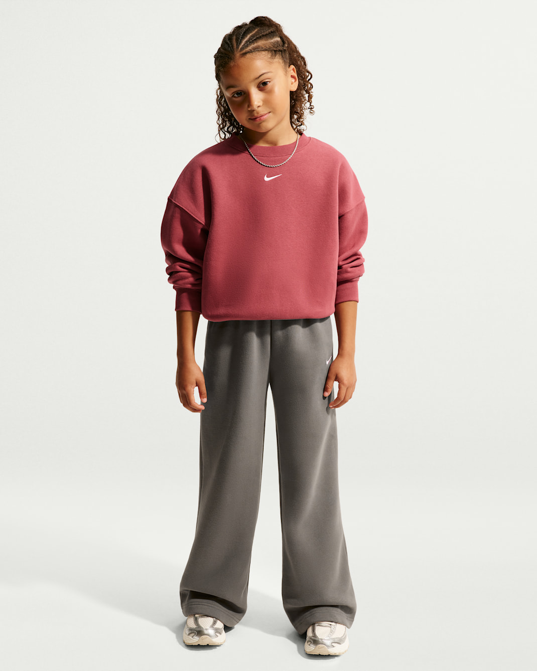 Nike Sportswear Studio Fleece Girls' Open-Hem Trousers - Cave Stone/Pink Rise