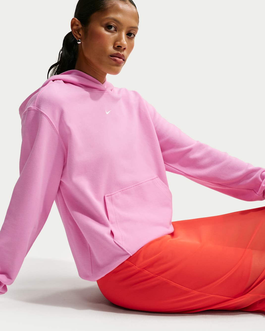 Sudadera con gorro para mujer Nike Studio Fleece Lightweight "French Terry" - Rosa amanecer/Vela