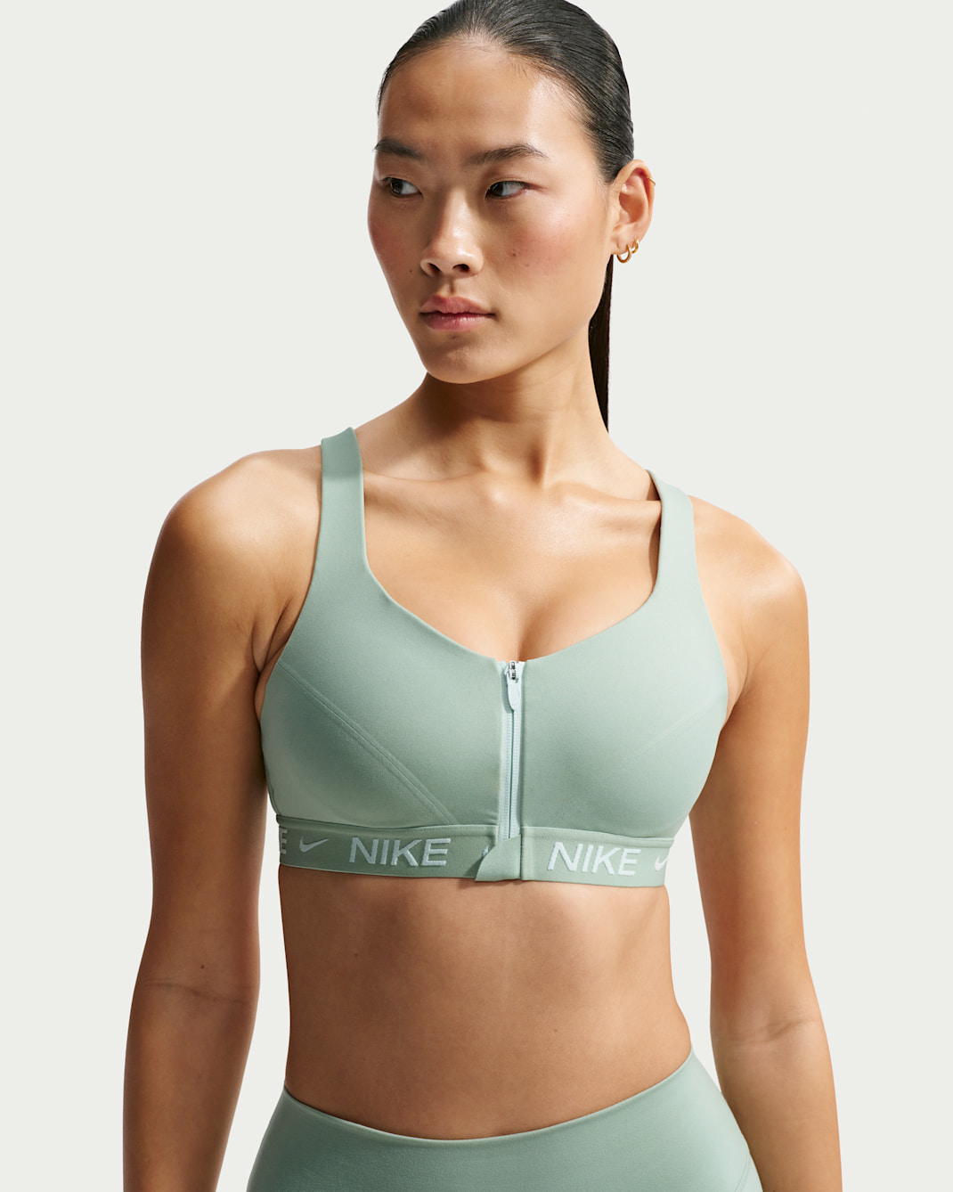 Nike Indy High-Support Women's Padded Front-Zip Sports Bra - Steam/Barely Green