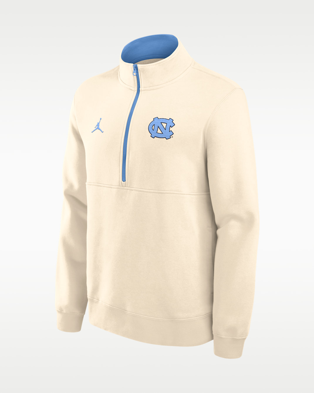 North Carolina Primetime Primary Logo Men's Jordan Brand College 1/2-Zip Crew - Natural/Valor Blue