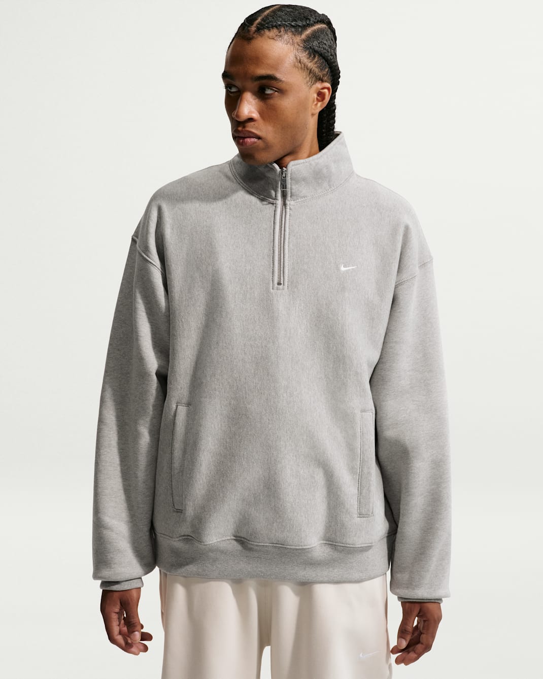 Haut en Fleece à 1/4 de zip Nike Solo Swoosh pour homme - Dark Grey Heather/Dark Grey Heather/Blanc