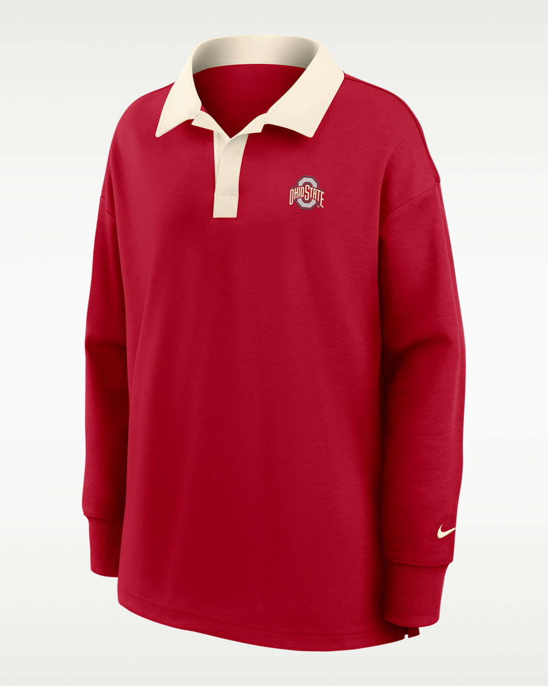 Ohio State Academic Women's Nike Dri-FIT Oversized Long-Sleeve Polo - University Red/Natural
