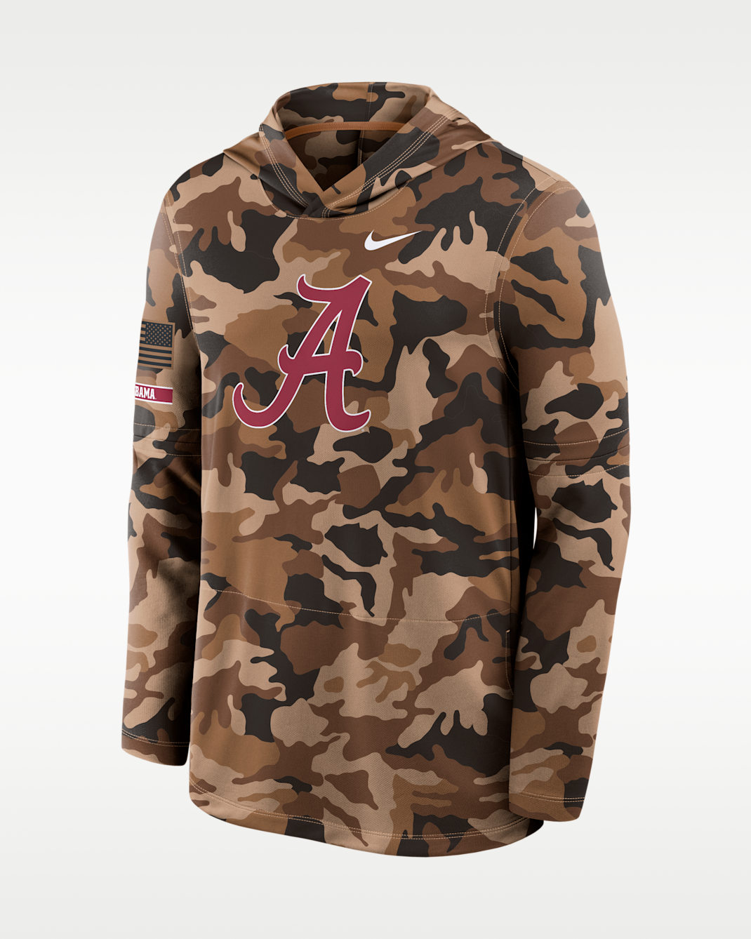 Alabama 2026 Military Appreciation Men's Nike Dri-FIT College Long-Sleeve Hooded Top - Desert Camo