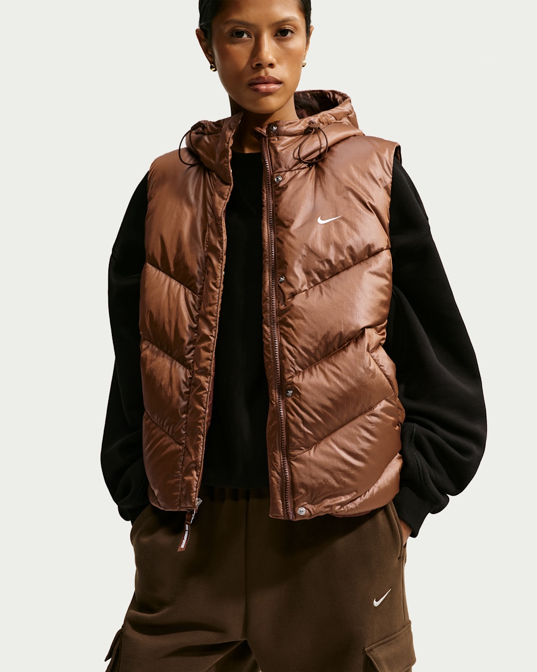 Nike Sportswear Windpuffer Women's Loose Storm-FIT Hooded Down Vest - Cacao Wow/Cacao Wow/Sail