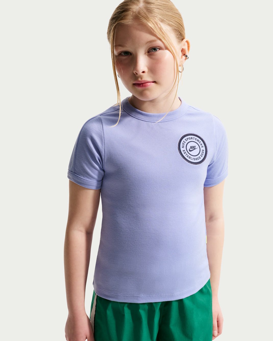 Nike Sportswear Older Kids' (Girls') Short-Sleeve Rib Top - Light Thistle/Light Thistle/Light Thistle/Obsidian