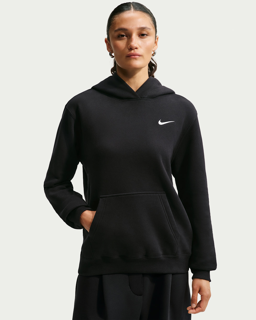 Nike Studio Fleece Medium Weight Women's Pullover Hoodie - Total Black/Sail