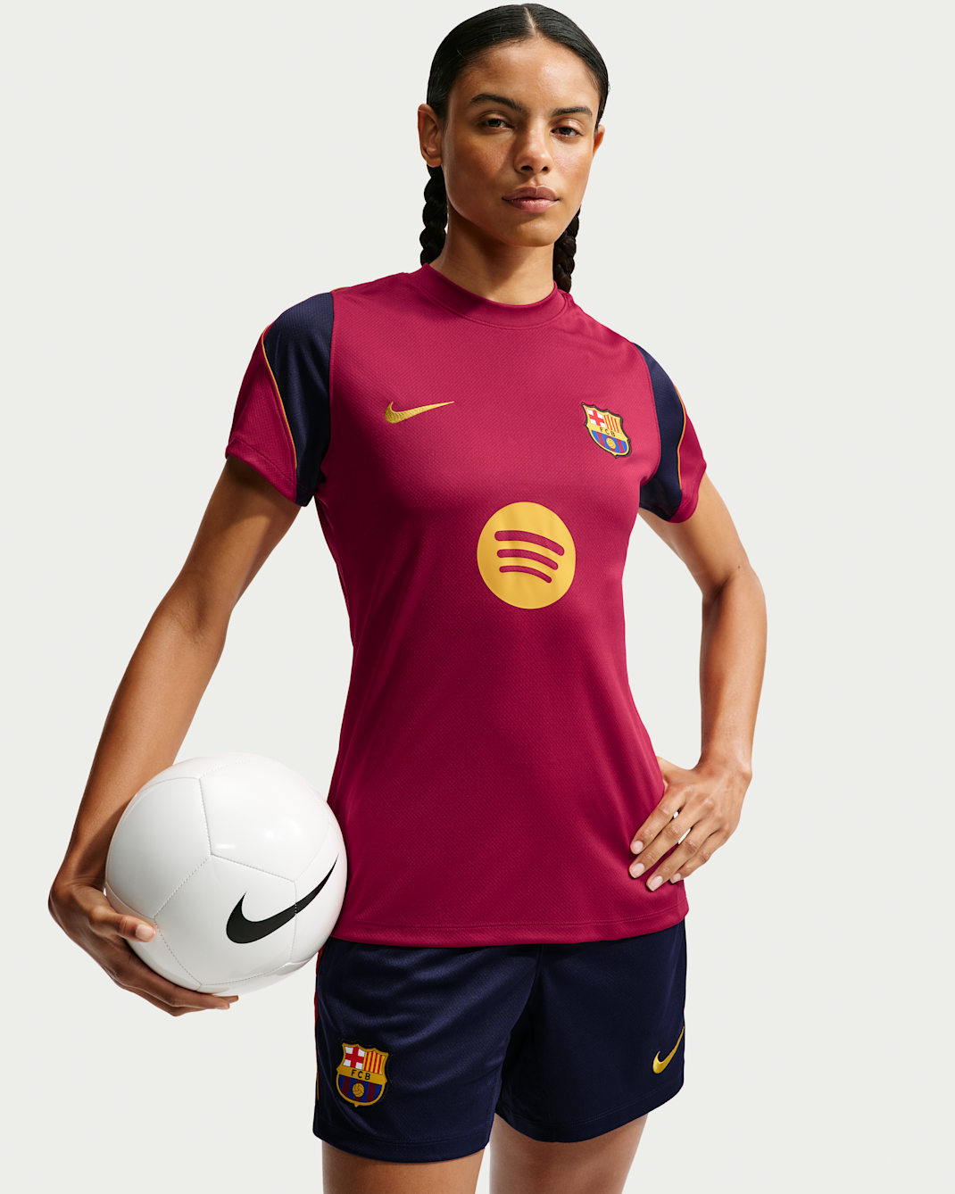 FC Barcelona Strike Nike Dri-FIT voetbaltop met korte mouwen voor dames - Noble Red/Blackened Blue/Noble Red/Mineral Yellow