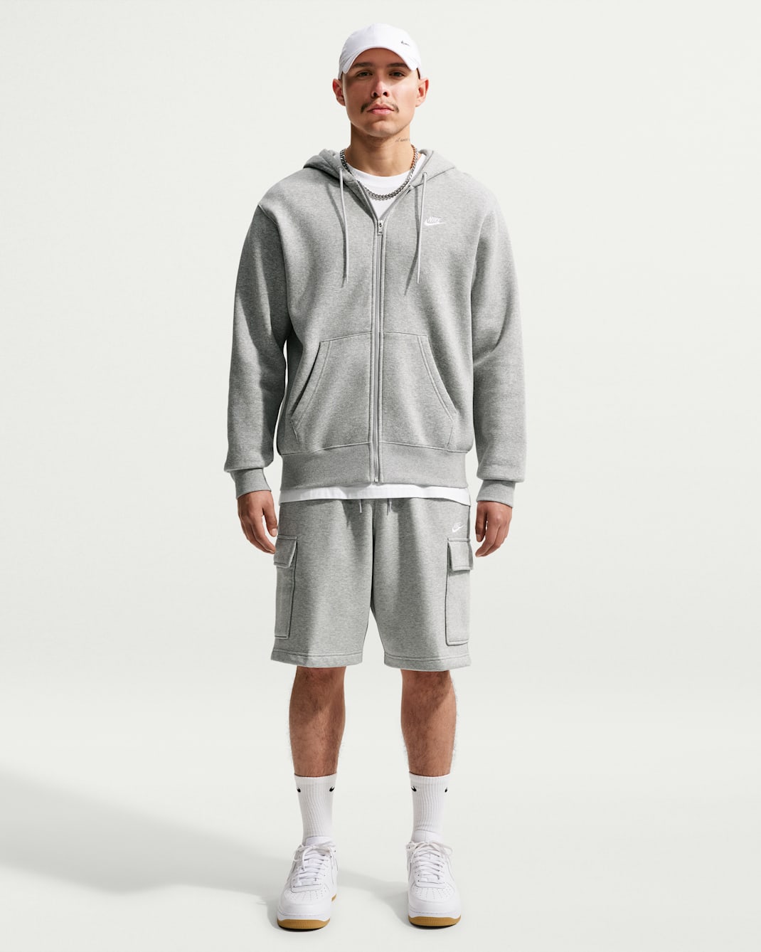 Nike Club Men's Fleece Cargo Shorts - Dark Grey Heather/Light Smoke Grey/White