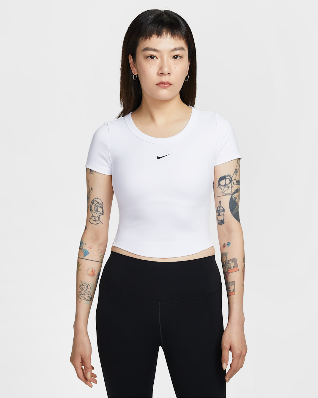 Nike One Fitted Women's Dri-FIT Short-Sleeve Cropped Top - White/Black