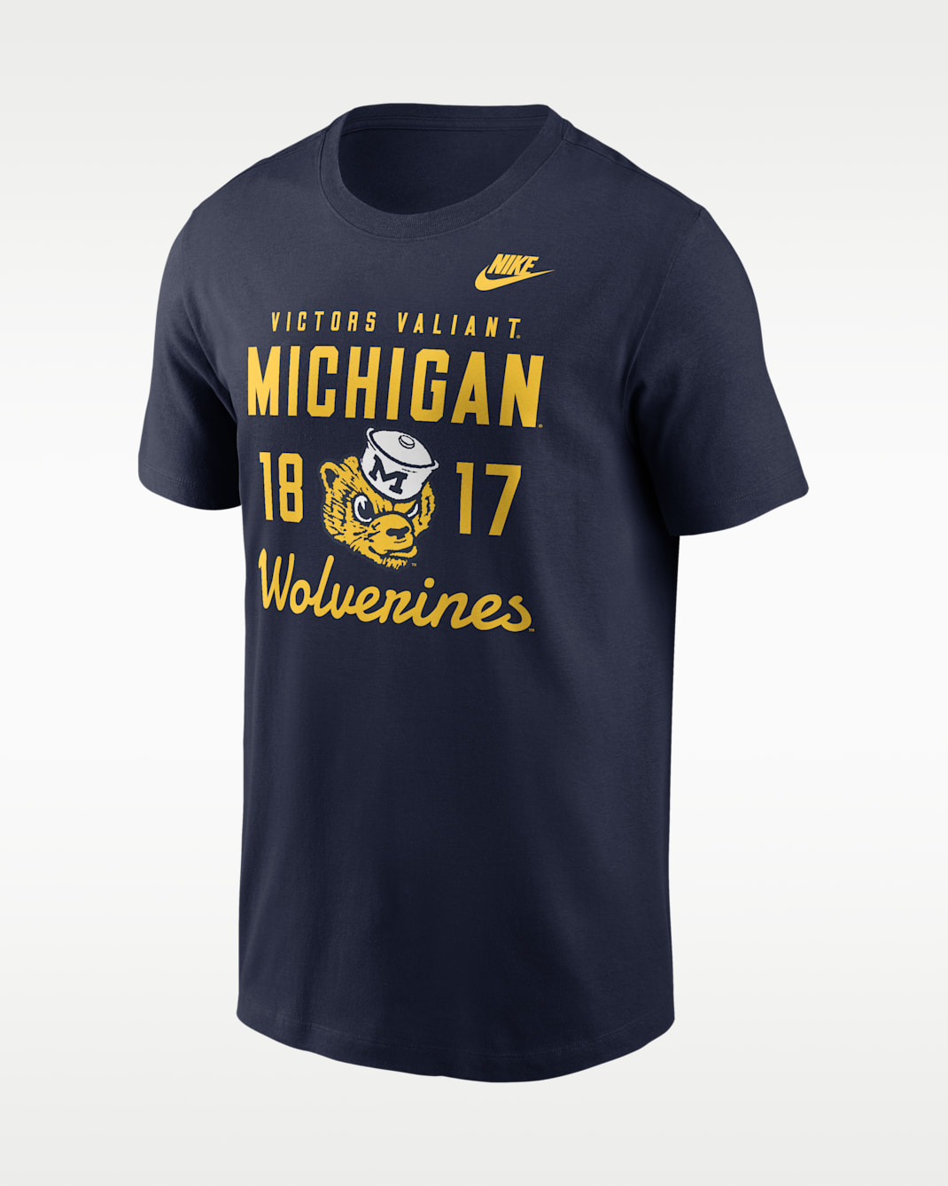 Playera universitaria Nike para hombre Michigan Legacy Stacked Est - Azul marino