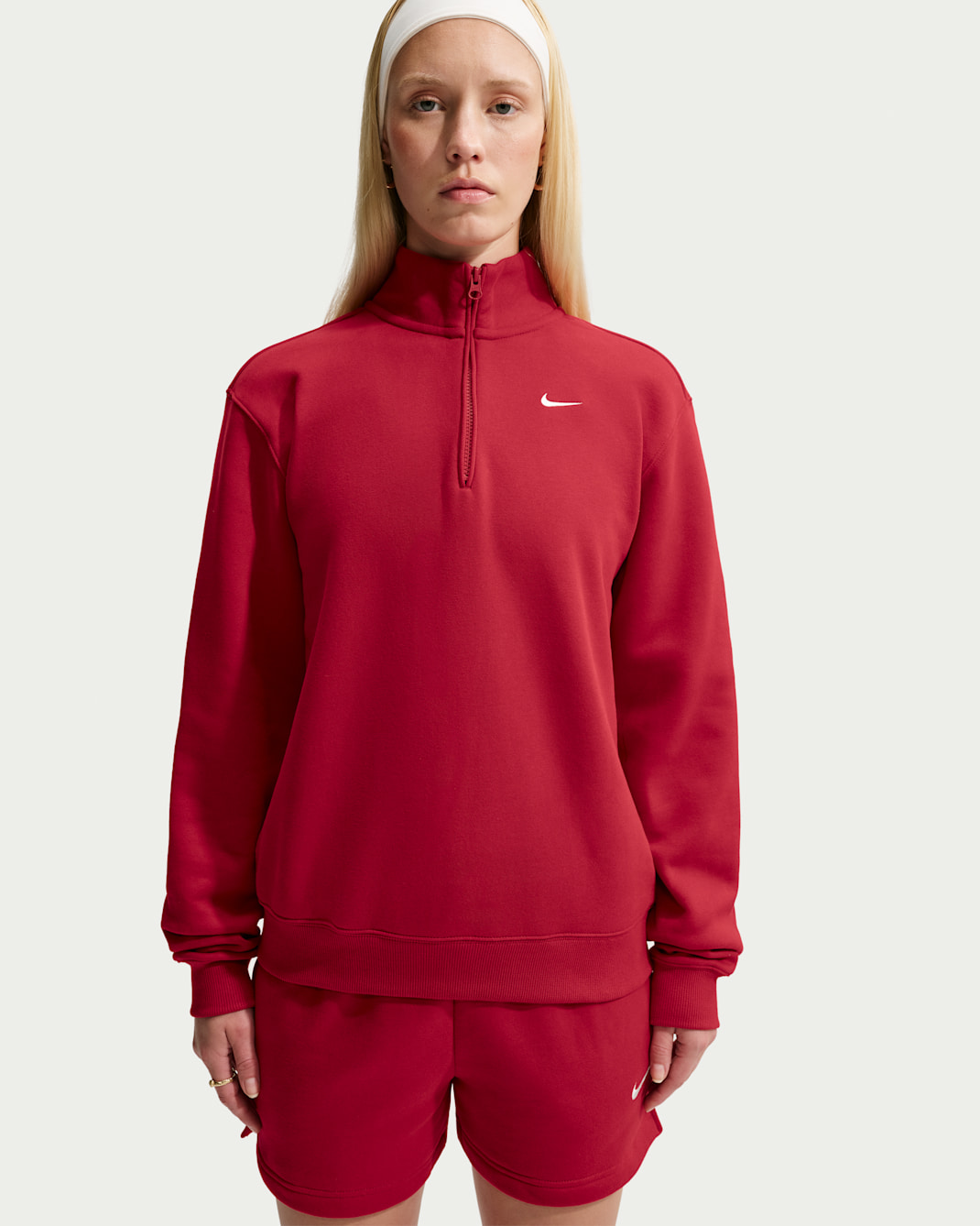 Nike Studio Fleece Medium Weight Women's 1/4-Zip Top - Tough Red/Sail