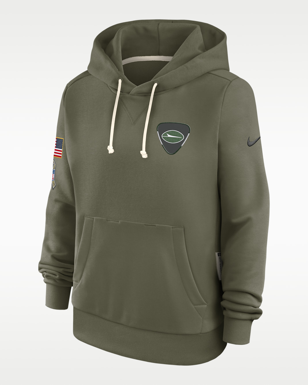 Sudadera con gorro sin cierre Nike Dri-FIT de la NFL para mujer New York Jets Salute to Service Sideline - Oliva