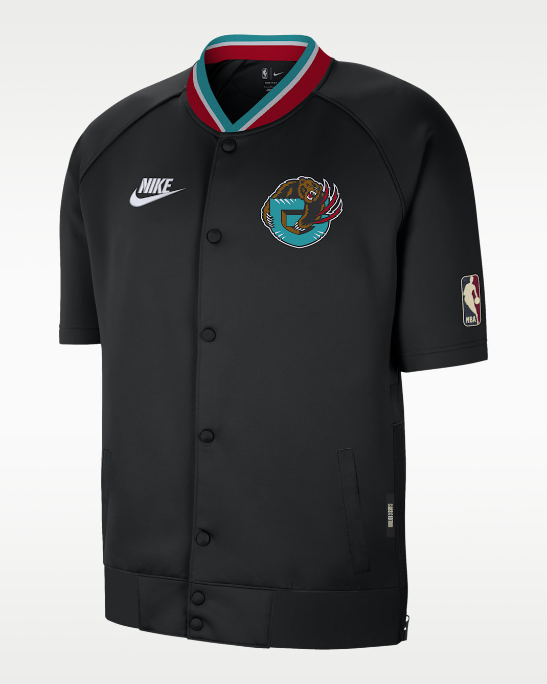 Chaqueta de manga corta Nike Dri-FIT de la NBA para hombre Memphis Grizzlies Hardwood Classics - Negro