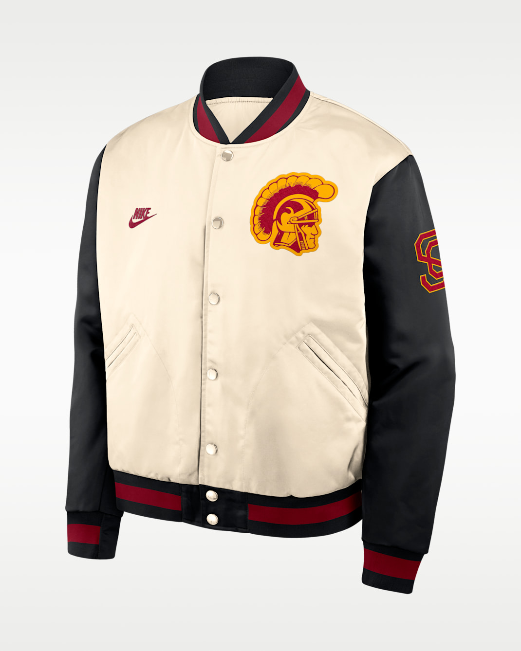 USC Legacy Men's Nike College Full-Snap Bomber Jacket - Natural/Black