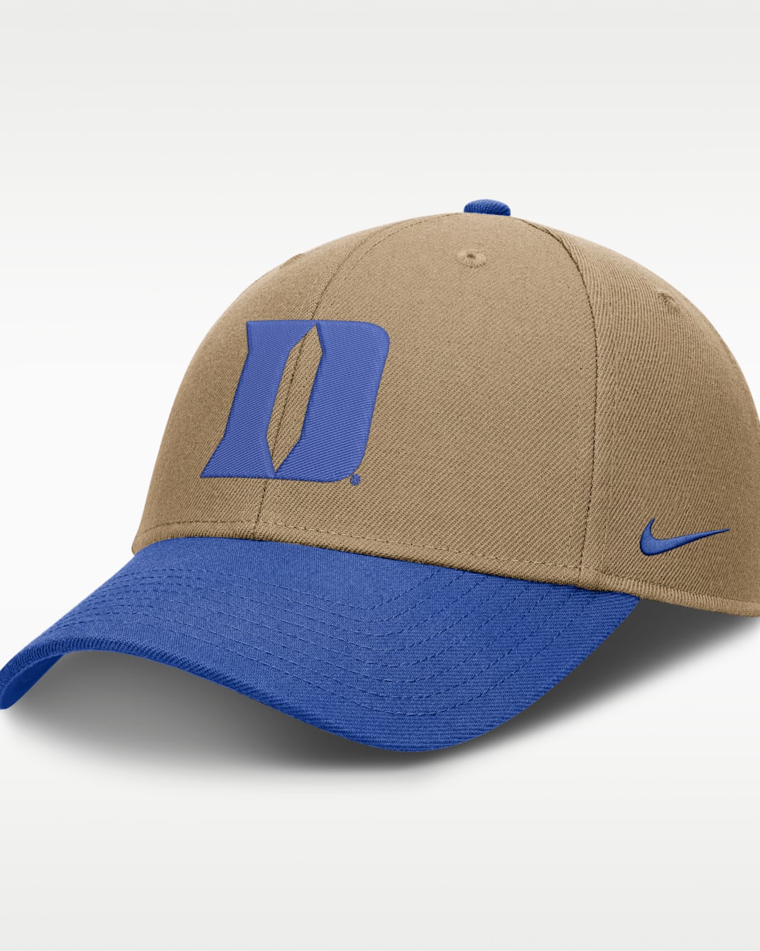 Duke Primetime Rise Men's Nike Dri-FIT College Trucker Adjustable Hat - Classic Beige/Royal