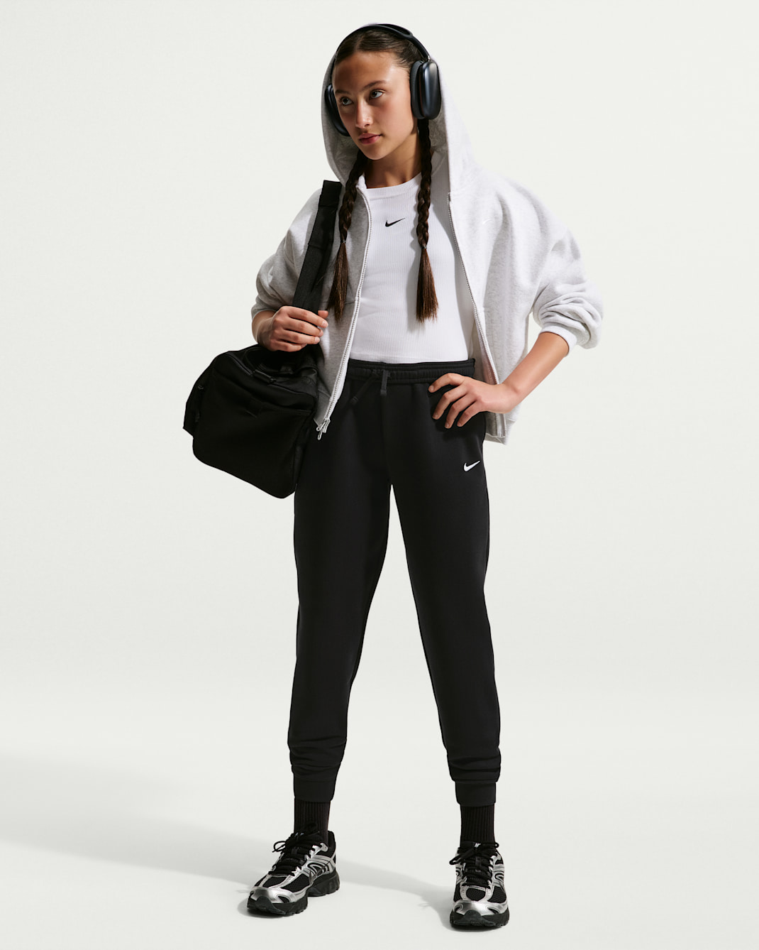 Nike Studio Fleece-bukser til større børn (piger) - sort/hvid